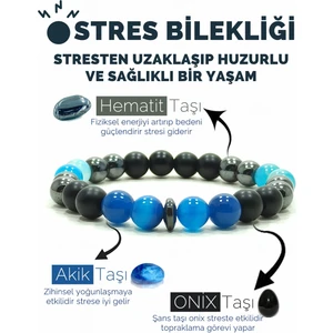 Stres Bilekliği Hematit Oniks Akik Doğal Taş Bileklik