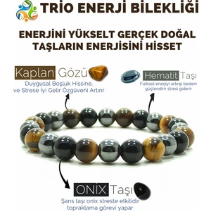 Trio Enerji Oniks Hematit Kaplangözü Doğal Taş Bileklik