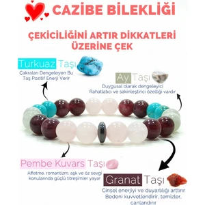 Cazibe Bilekliği Pembe Kuvars Granat(Lal) Aytaşı Turkuaz Doğal Taş Bileklik