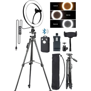 Bluetooth Kumandalı 10 Inç Işık - 125 cm Tripod + Telefon Tutucu