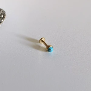 Cerrahi Çelik Doğal Turkuaz Taşlı Gold Piercing - Bar 6 mm - 1 Adet