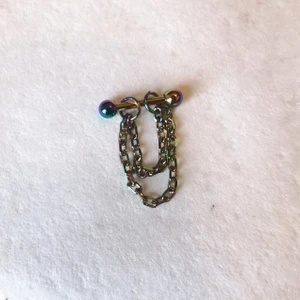 Cerrahi Çelik Çift Zincir Detaylı Rainbow Helix Piercing Helix, Lobe/ Bar Uzunluğu 8 mm-1 adet