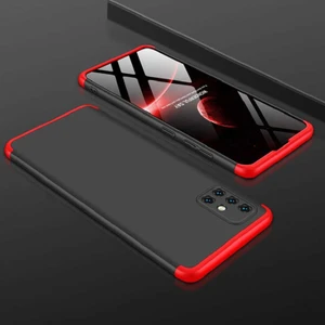 Samsung Galaxy A51 Kılıf 360 Derece Kamera Kormalı 3 Parça Ays Sert Plastik Siyah-Kırmızı