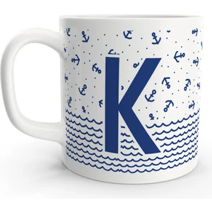 Rock'n Fox K Harfi Denizci Mavi Çapa Sailor Tasarım Renkli Harfli Kupa Bardak