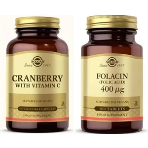 Cranberry Extract With Vitamin C 60 Kapsül+Solgar Folic Acid 400 Mcg 100 Tablet
