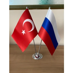 Fors Bayrak Rusya Masa Bayrağı Krom Direkli Ikili Bayrak