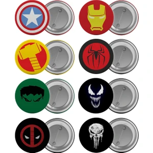 Marvel Kahramanları Çanta Rozeti Seti 8 Adet En Büyük Boy 5.8cm Iğneli Broş
