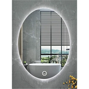 Global Led Mirror 50X70 cm Dokunmatik Tuşlu Elips Ledli Ayna Banyo Aynası Dekoratif Ayna Boy Ayna Salon Duvar Ayna