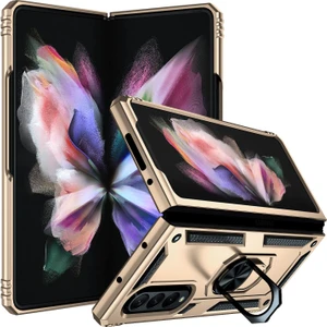 Samsung Galaxy Z Fold 3 Kılıf Metal Yüzüklü Silikon Kapak Tam Uyumlu Standlı Ultra Üstün Koruma