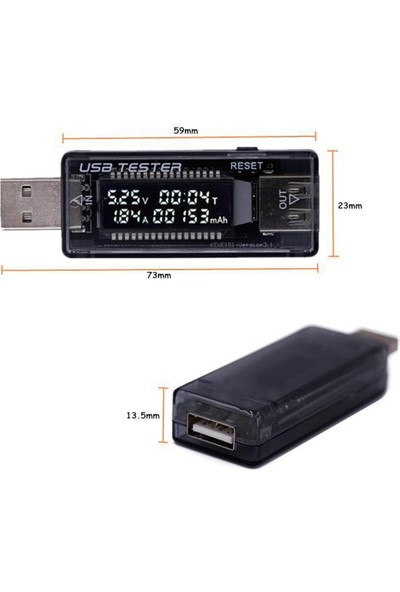 USB Akım Gerilim Dedektörü Voltmetre Ampermetre Test Cihazı 3 1 Siyah