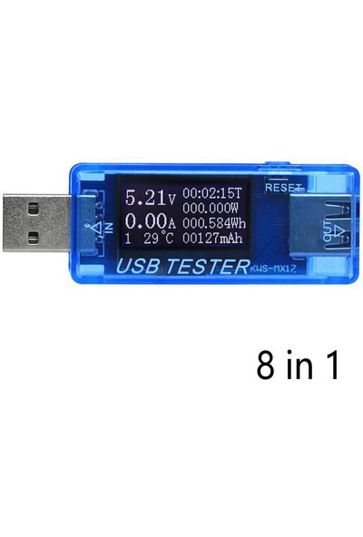 USB Akım Gerilim Dedektörü Voltmetre Ampermetre Test Cihazı 8 1 Mavi