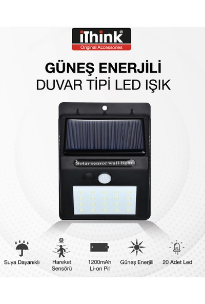 Ithink Hareket Sensörlü Güneş Enerjili LED Aydınlatma Dış Mekan 20 Ledli