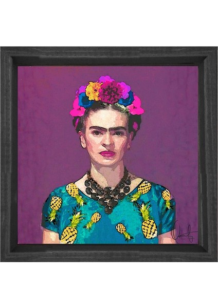 Frida Kahlo-Siyah Ahşap Çerçeve - 80 x 80 cm