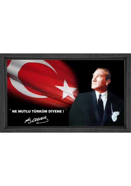 Atatürk Tablosu-Siyah Ahşap Çerçeve - 40 x 60 cm