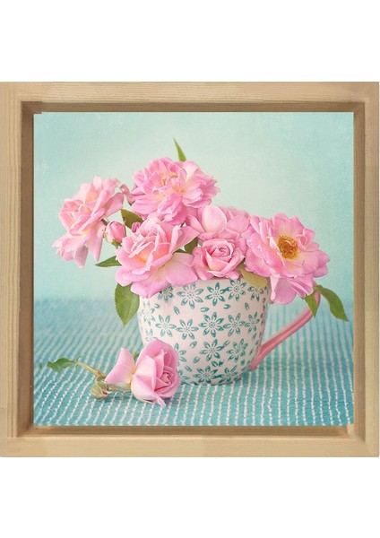 Saksıda Çiçek Tablosu-Naturel Ahşap Çerçeve - 50 x 50 cm