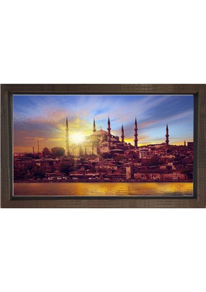 Istanbul Gündoğumu Tablosu-Kahverengi Ahşap Çerçeve - 70X100