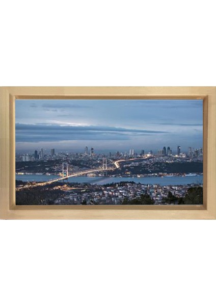 Istanbul Boğazı Gece Tablosu-Naturel Ahşap Çerçeve - 40X60