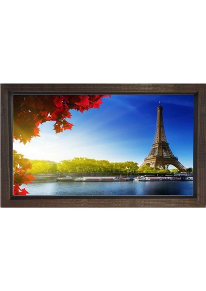 Eiffel Kulesi Paris Tablosu-Kahverengi Ahşap Çerçeve - 50 x 90