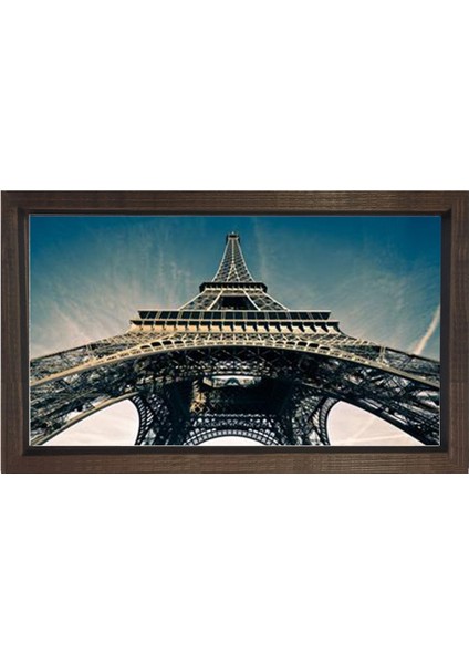 Eiffel Kulesi Paris Tablosu-Kahverengi Ahşap Çerçeve - 50X70