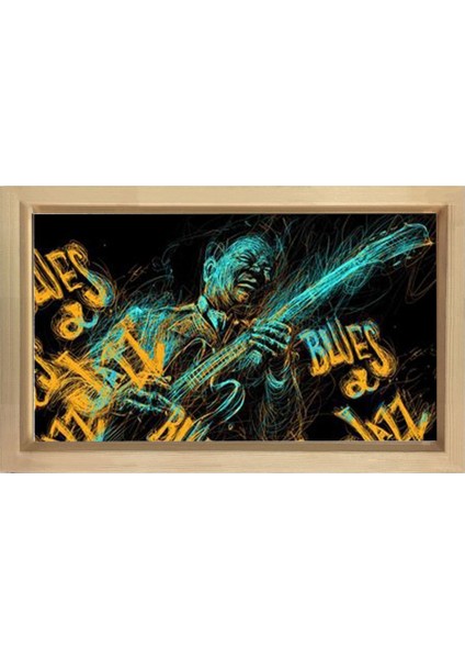 Blues Jazz Müzik Adam Tablosu-Naturel Ahşap Çerçeve - 50 x 90