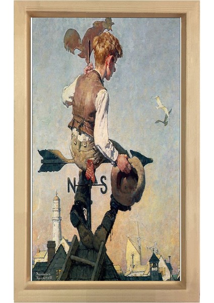 Vintage Çoçuk Yön Tabelası Tablosu-Naturel Ahşap Çerçeve - 50X70