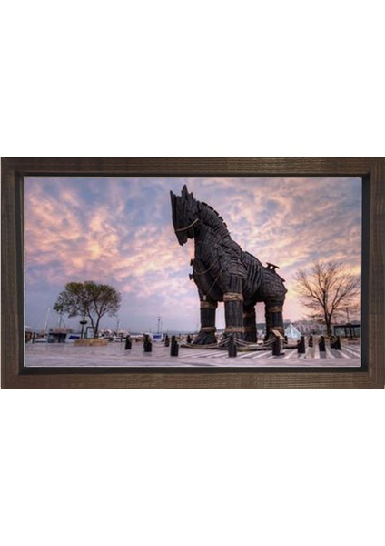 Truva Atı Tablosu-Kahverengi Ahşap - 50X70