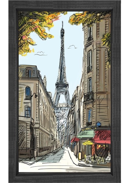 Eiffel Kulesi Vektörel Tablosu-Siyah Ahşap Çerçeve - 50 x 90