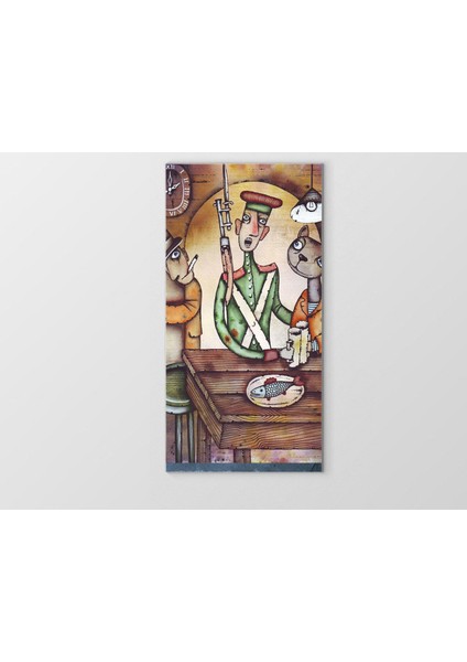 Kedi ve Adamlar Yemekte Tablosu-Çerçevesiz - 40X60