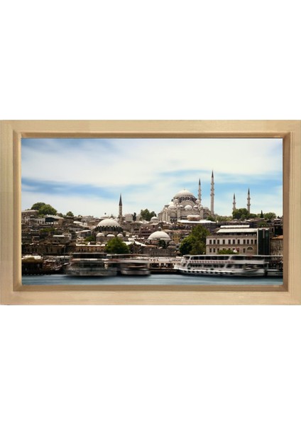 Süleymaniye Camii Tablosu-Naturel Ahşap Çerçeve - 70X100