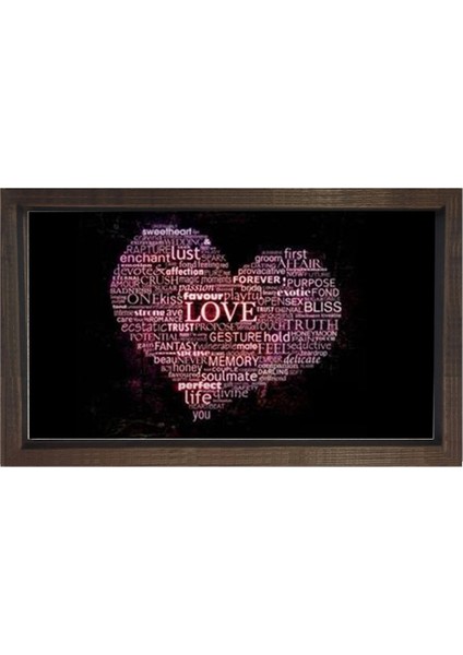 Love Tipografi Tablosu-Kahverengi Ahşap - 50 x 90