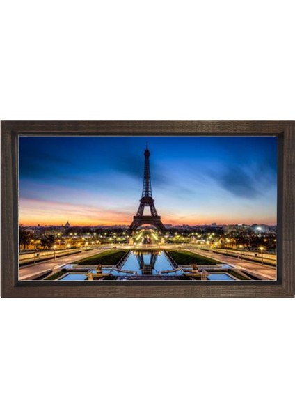 Eiffel Kulesi Paris Tablosu-Kahverengi Ahşap Çerçeve - 40X60