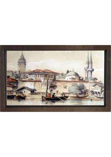 Osmanlı Istanbulu Tablosu-Kahverengi Ahşap Çerçeve - 50X70