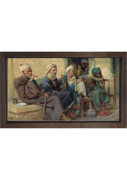 Kahvehane Osmanlı Tablosu-Kahverengi Ahşap Çerçeve - 50X70