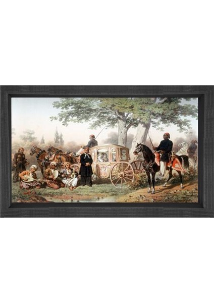 Padişah Av Gezisi Tablosu-Siyah Ahşap Çerçeve - 50X70
