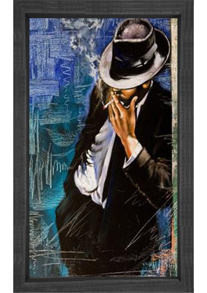 Sigara Içen Adam Tablosu-Siyah Ahşap - 50X70