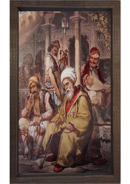 Osmanlı Kahvehanesi Tablosu-Kahverengi Ahşap - 50 x 90