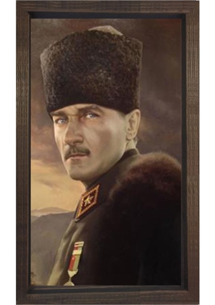 Atatürk Portre Tablosu-Kahverengi Ahşap - 50X70