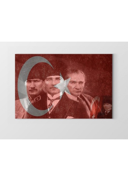 Atatürk ve Türk Bayrağı Tablosu-Çerçevesiz - 50X70