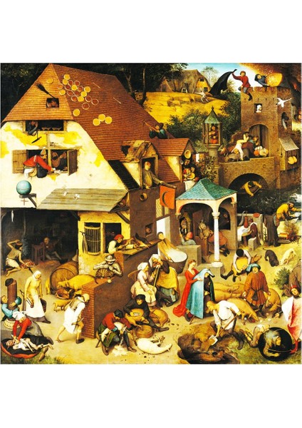 Pieter Brueghel - The Dutch Proverbs Tablosu-Çerçevesiz - 70X100