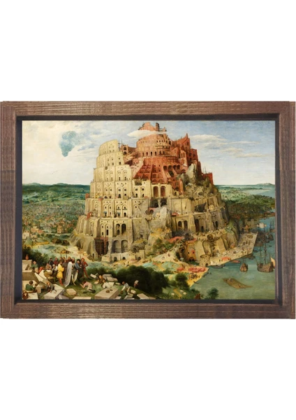 Deniz Çerçeve Pieter Brueghel - Babil Kulesi Tablo-Kahverengi Ahşap Çerçeve - 70X100