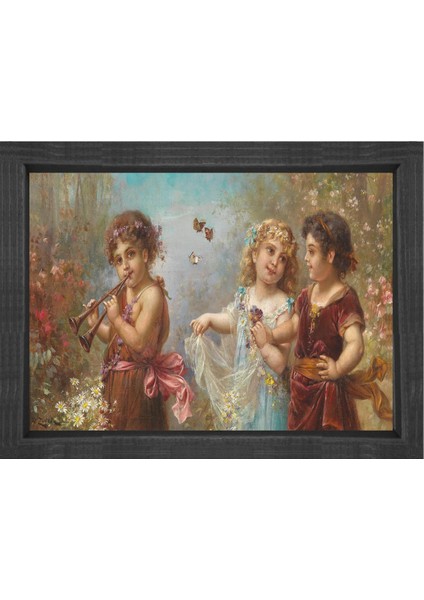 Hans Zatzka - Musician Angels Tablosu-Siyah Ahşap Çerçeve - 50 x 90