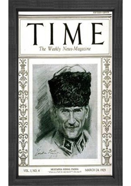 Atatürk Times Kapağı Tablosu-Siyah Ahşap - 40X60