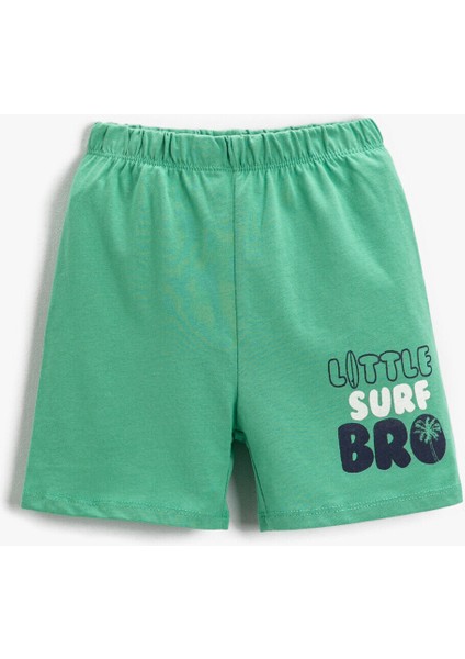Erkek Bebek Slogan Baskılı Şort Pamuklu