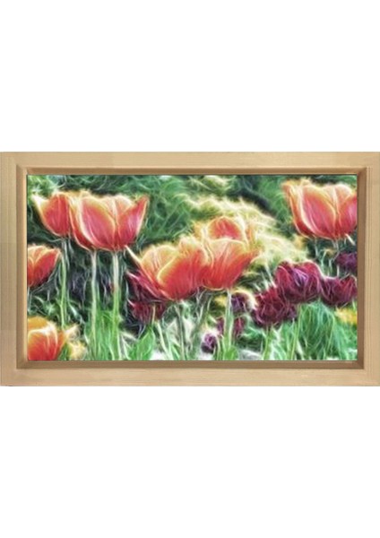 Kırmız Gül Çiçekleri Tablosu-Naturel Ahşap Çerçeve - 50 x 70