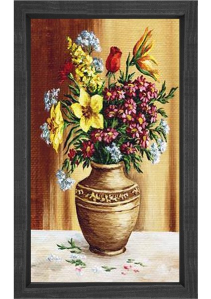 Vazoda Çiçek Natürmort Tablosu-Siyah Ahşap - 100 x 150