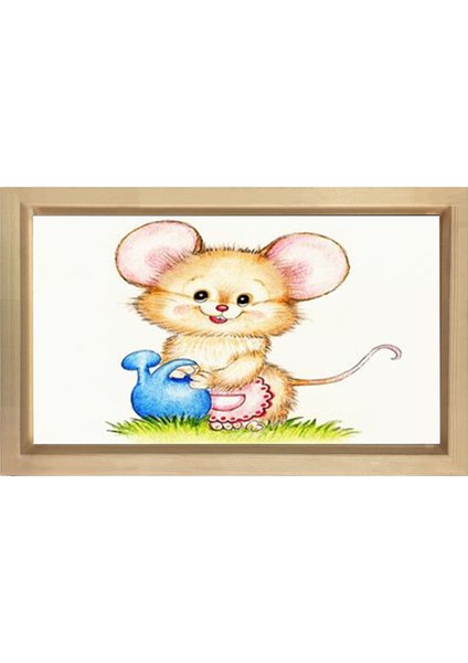 Sevimli Mini Mouse Tablosu-Naturel Ahşap Çerçeve - 100 x 200