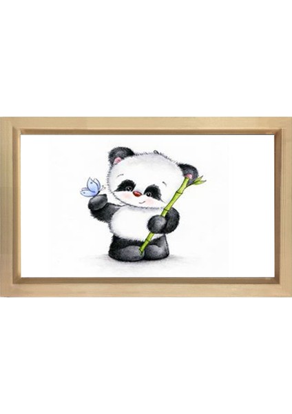 Çiçek ve Pandacık Tablosu-Naturel Ahşap Çerçeve - 100 x 200