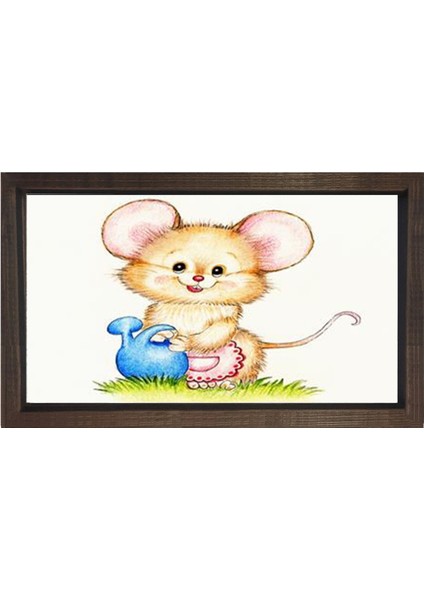 Sevimli Mini Mouse Tablosu-Kahverengi Ahşap Çerçeve - 40 x 60