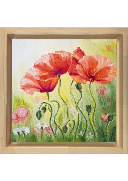 Gelincikler Çiçekj Reprödiksiyon Tablosu-Naturel Ahşap Çerçeve - 90 x 90