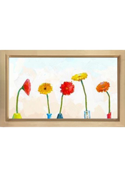 Sade Papatyalar Çiçek Tablosu-Naturel Ahşap - 50 x 70
